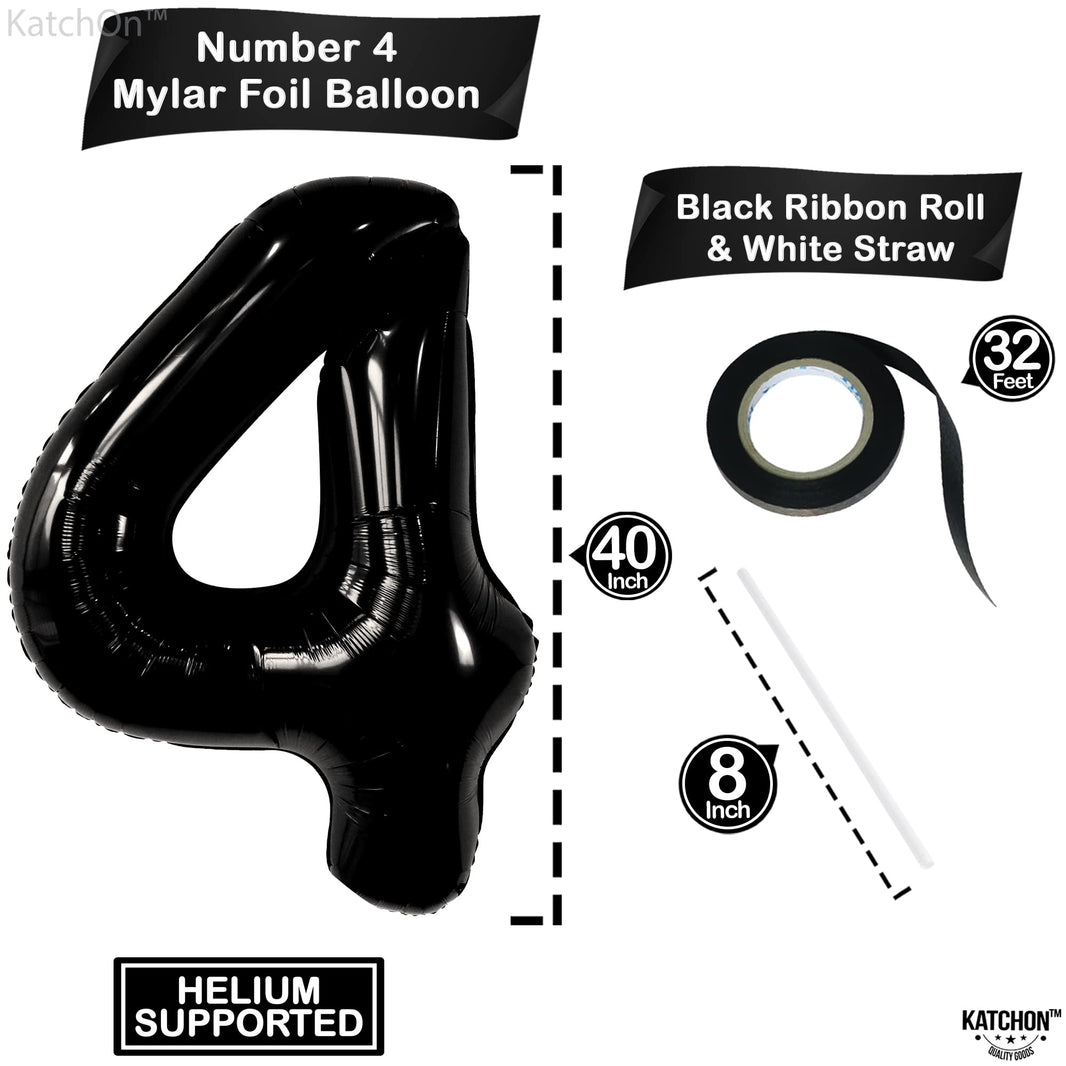 KatchOn, Black Number 4 Balloons - Giant, 40 Inch | Black 4 Balloon Number, 4th Birthday Decorations Boy | 4 Year Old Balloon, 4th Birthday Decorations for Boys | Halloween Birthday Party decorations