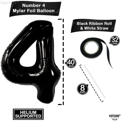 KatchOn, Black Number 4 Balloons - Giant, 40 Inch | Black 4 Balloon Number, 4th Birthday Decorations Boy | 4 Year Old Balloon, 4th Birthday Decorations for Boys | Halloween Birthday Party decorations