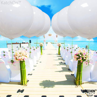 KatchOn, Round White Mylar Balloons - 22 Inch, Pack of 6 | White 4D Balloons, White Foil Balloons for Baby Shower | White Metallic Balloons for White Birthday Decorations | Metallic White Balloons