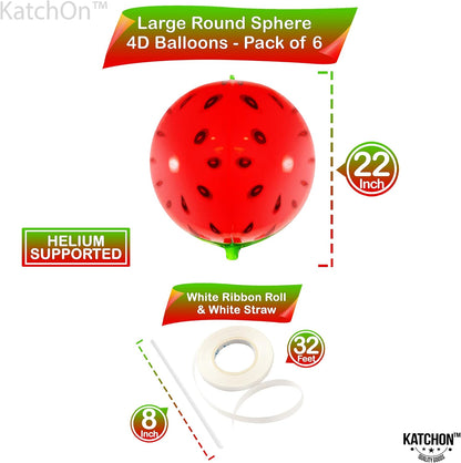 KatchOn Watermelon Balloons for Watermelon Decorations 22 Inch, Pack of 6 | 360 Degree 4D Watermelon Balloon for Watermelon Party Supplies, One In A Melon Party Decorations, Summerween Party