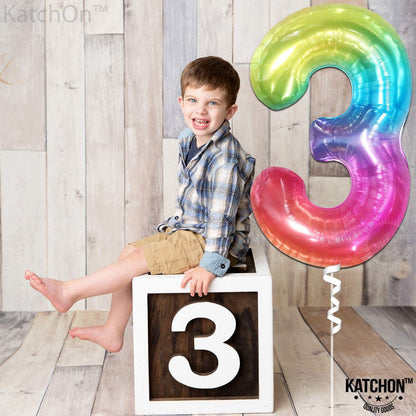 KatchOn, Giant Jelly Rainbow 3 Balloon Number - 40 Inch | Number 3 Balloon for 3rd Birthday Girl Decorations | 3rd Birthday Balloons | Rainbow Number Balloons for Anniversary Decorations