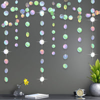 KatchOn, Shiny Iridescent Circles Garland - 4 Strings, No DIY | Disco Silver Garland for Iridescent Party Decorations | Holographic Garlands for Disco Decor | Garlands for Decoration