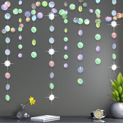 KatchOn, Shiny Iridescent Circles Garland - 4 Strings, No DIY | Disco Silver Garland for Iridescent Party Decorations | Holographic Garlands for Disco Decor | Garlands for Decoration