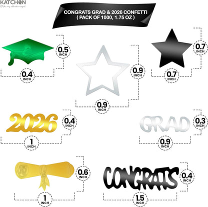 KatchOn, Congrats Grad Confetti 2026 - Pack of 1000, Green and Gold Graduation Decorations 2026 Graduation Confetti for Class of 2026 Decorations, 2026 Graduation Decorations, Graduation Party Decor