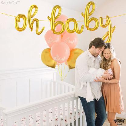 KatchOn, Gold Oh Baby Balloon Sign - 16 Inch | Oh Baby Sign for Backdrop | Baby Shower Balloons for Baby Shower Decorations | Gender Reveal Balloons, Oh baby balloons for Gender Reveal Decorations