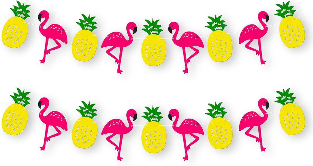 KatchOn, Felt Pineapple Flamingo Garland - 10 Feet, Pre-Strung | Banner for Flamingo Party Decorations | Pineapple Decor for Luau Decorations | Summer Party Decorations