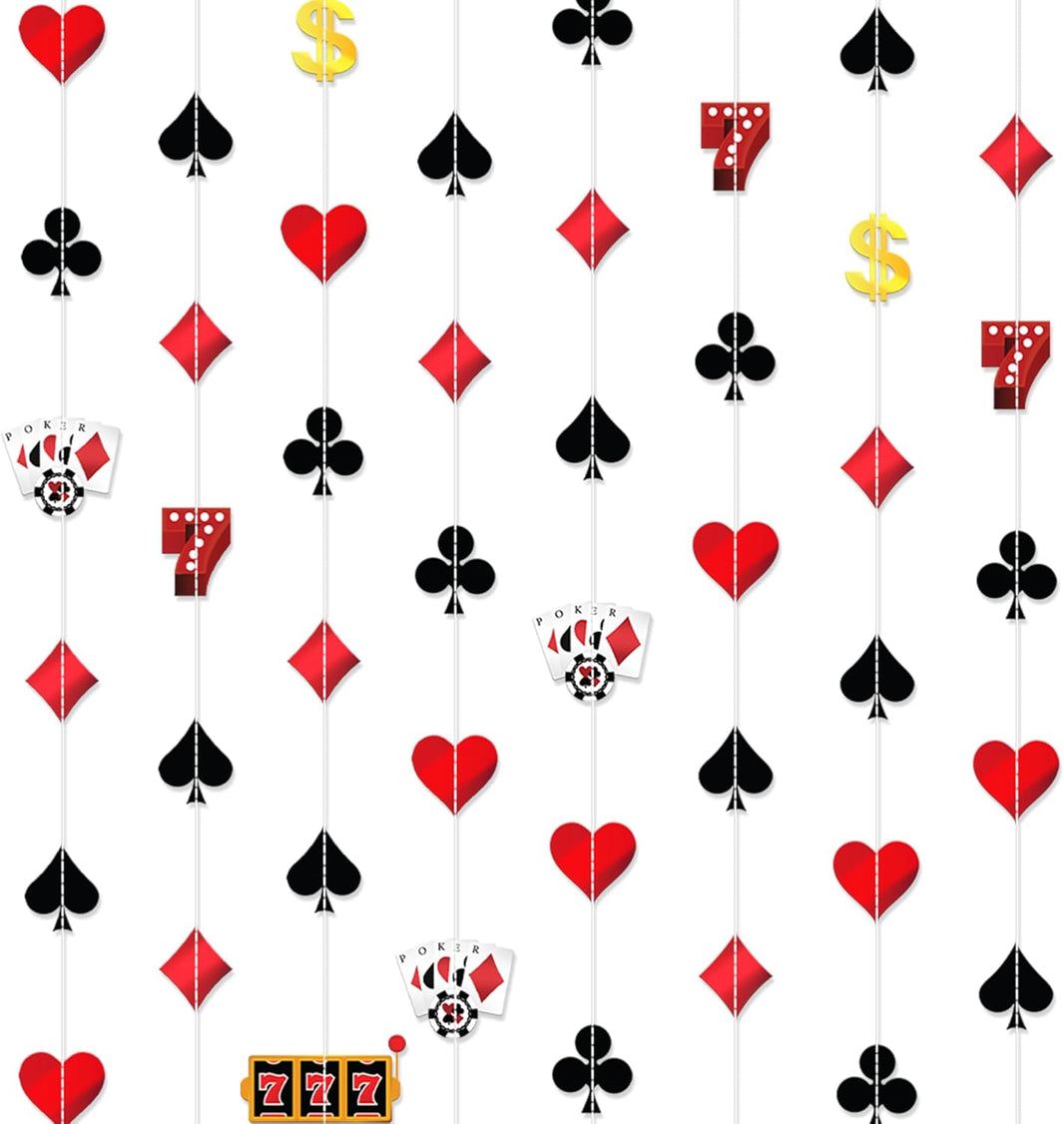 KatchOn, Casino Party Hanging Garlands - Pack of 8, Pre Strung | Casino Theme Garlands for Poker Night Birthday Supplies | Casino Theme Party Decorations