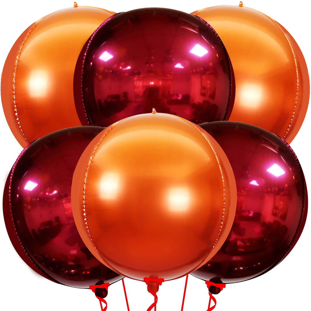 Katchon, Large Metallic Maroon and Orange Foil Balloons -22 Inch-Pack of 6 | Fall Decorations For Home | Thanksgiving Balloons | Thanksgiving Decorations | 4D Foil Balloon Orange, Red Party Decoration