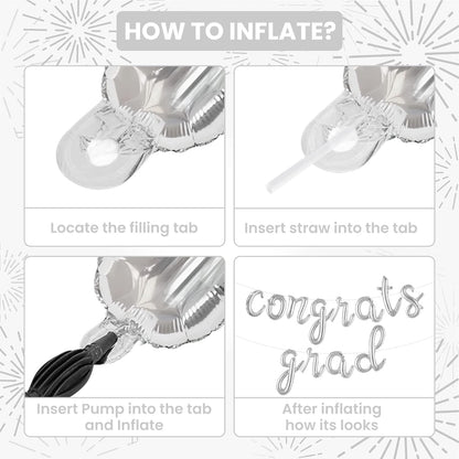 Graduation Decorations 2026 | Silver Congrats Grad Balloons Banner - Script, 16 Inch | Congrats Grad Balloon | Graduation Balloons for Congrats Grad Decorations, KatchOn