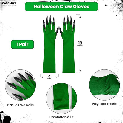 KatchOn, Halloween Witch Costume Set - Pack Of 4 | Black Witch Hat, Round Eyeglass with Case, Green Claw Gloves & Broomstick | green witch accessories for women | Halloween Hat & Accessories