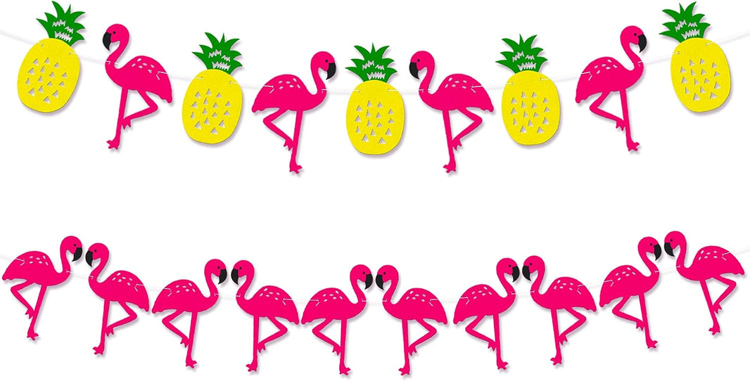 KatchOn Felt Pineapple Flamingo Garland 10 Feet, Pre-Strung | Banner for Flamingo Party Decorations, Pineapple Decor for Luau Party Decorations, Summer Decorations
