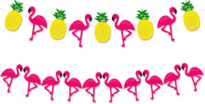 KatchOn Felt Pineapple Flamingo Garland 10 Feet, Pre-Strung | Banner for Flamingo Party Decorations, Pineapple Decor for Luau Party Decorations, Summer Decorations