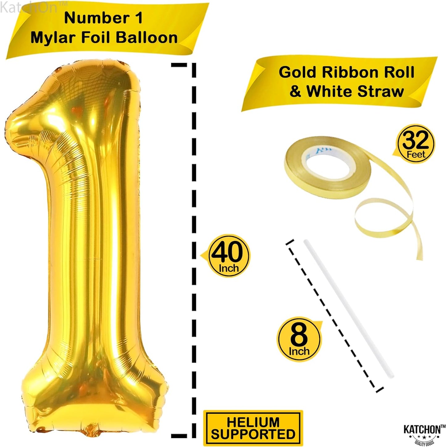 KatchOn, Gold One Balloon for First Birthday - 40 Inch | 1 Balloon for 1st Birthday | Number 1 Balloon for 1st Birthday Decorations for Boys | First Birthday Balloons, Wild One Balloons Decorations