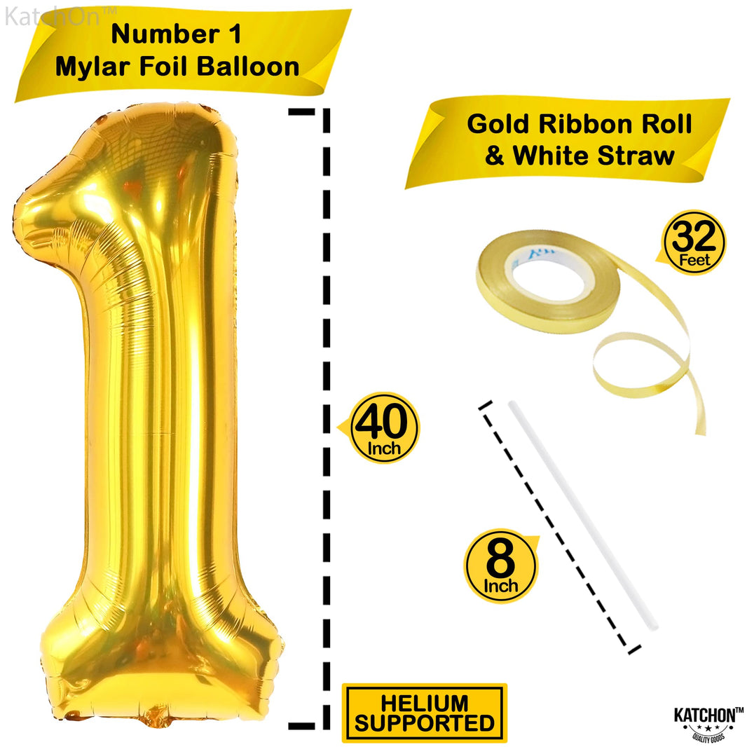 KatchOn, Gold Number 1 Balloons For First Birthday - 40 Inch | Number 1 Balloons for 1st Birthday | 1 Balloons for 1st Decorations | Gold One Balloon For Happy Anniversary Decorations