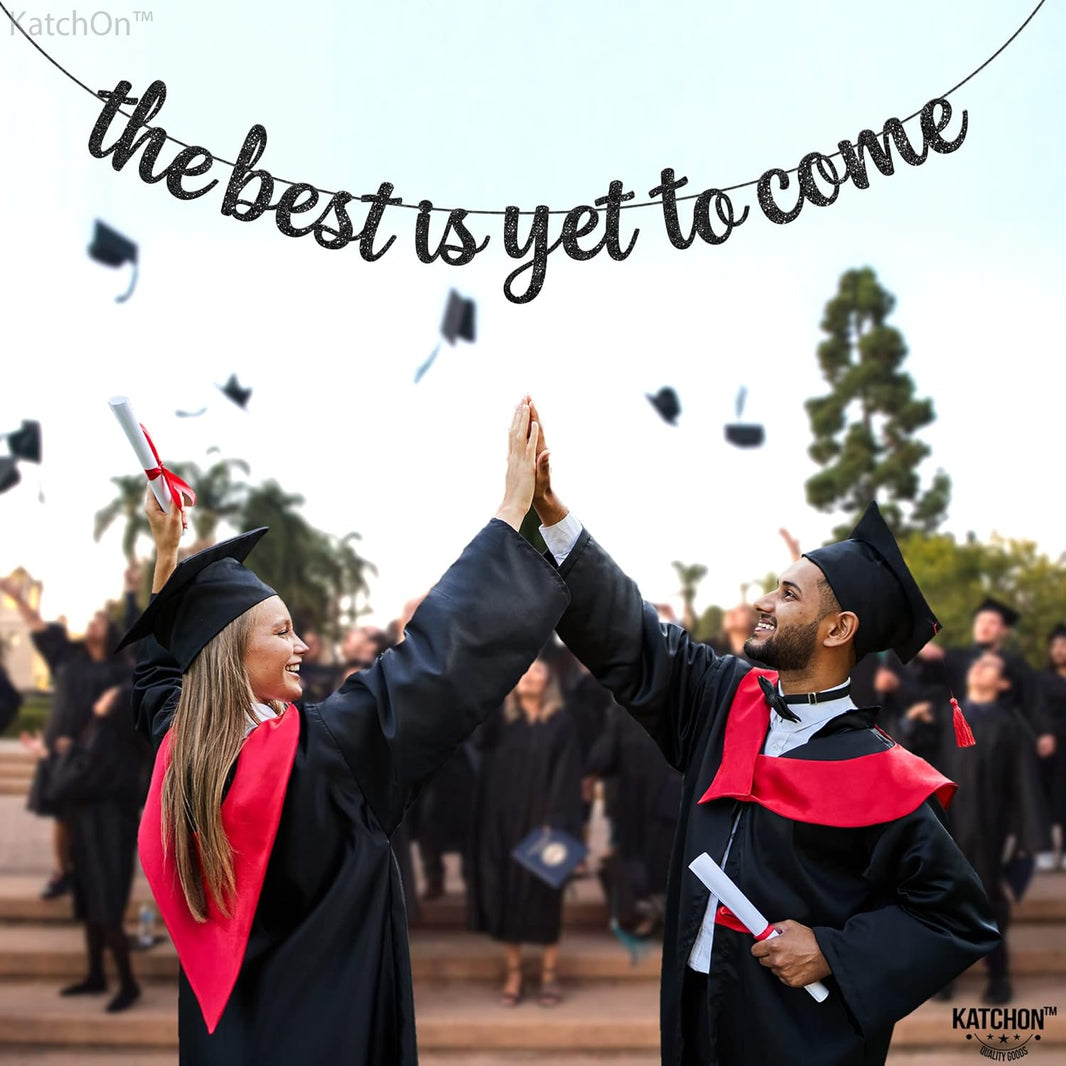 KatchOn, Glitter The Best is Yet to Come Banner - 10 Feet, No DIY | Black Congratulations Banners, Graduation Decorations Class of 2026 | Graduation Banner, Congratulations Decorations for Gard Party