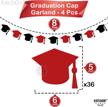 KatchOn, Red and Black Graduation Cap Garland, 8 Feet - 4 Strings | Red and Black Grad Decoration Class of 2026 | Graduation Decorations 2026 | Graduation Cap Decorations