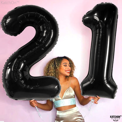 KatchOn, Black 21 Balloon Number - 40 Inch | Black 21st Birthday Decorations for Him, Her | 21st Anniversary Decorations | Black Birthday Party Decorations