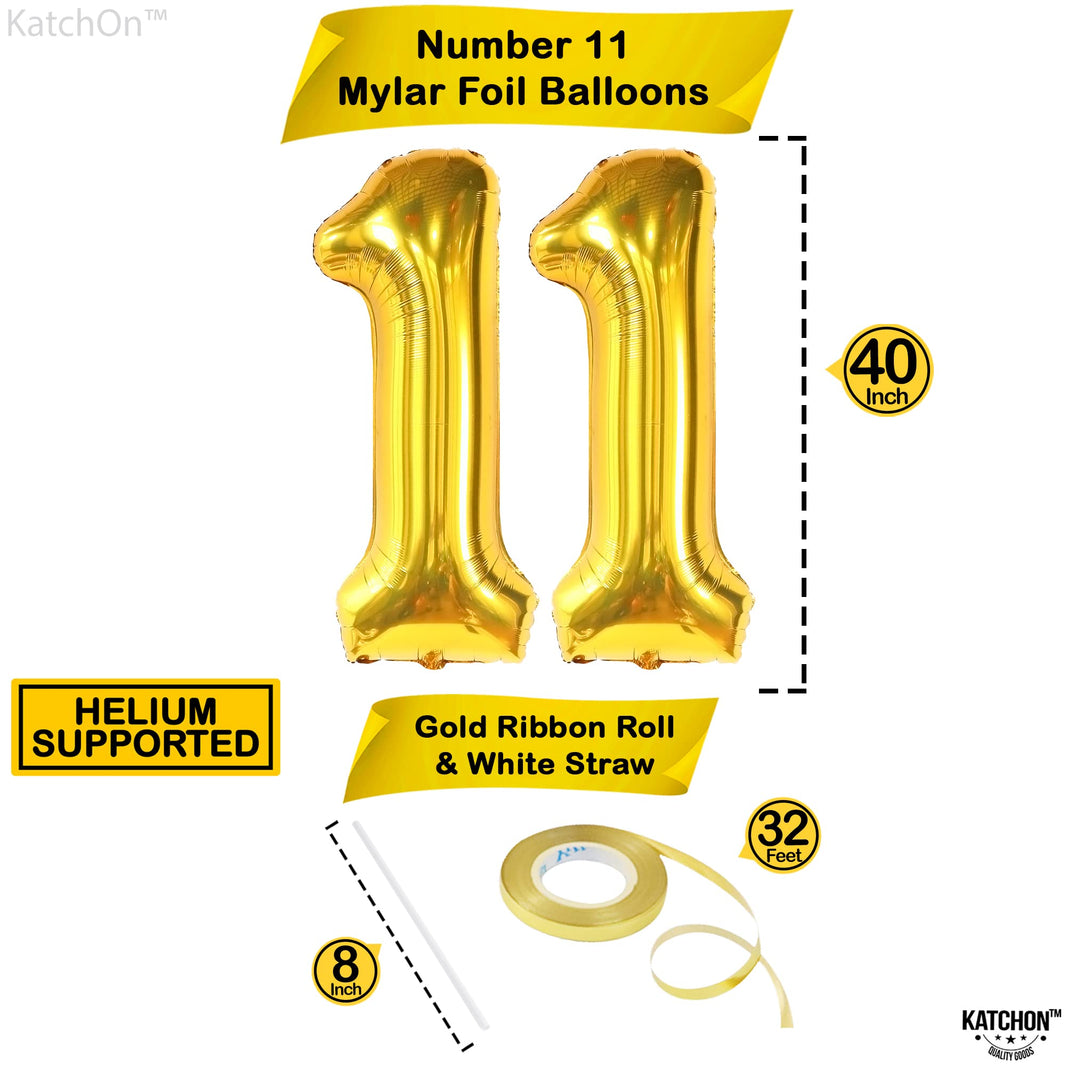 KatchOn, Giant Gold 11 Number Balloons - 40 Inch | Mylar Foil Balloon For 11th Happy Birthday Decorations | 11 Number Gold Balloon For Anniversary Decorations | Birthday Party Decoration