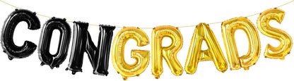 Black and Gold Congrats Balloons - 16 Inch, Graduation Balloons | Congrats Grad Foil Balloons for Graduation Decorations 2026 | Black and Gold Graduation Decorations | Congrats Grad Banner - KatchOn
