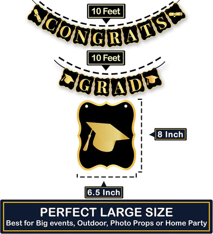 KatchOn, Black and Gold Congrats Grad Banner - Large 10 Feet, No DIY | Congratulations Graduate Banner for 2026 Graduation Decorations | Congrats Grad Sign for Graduation Decorations 2026