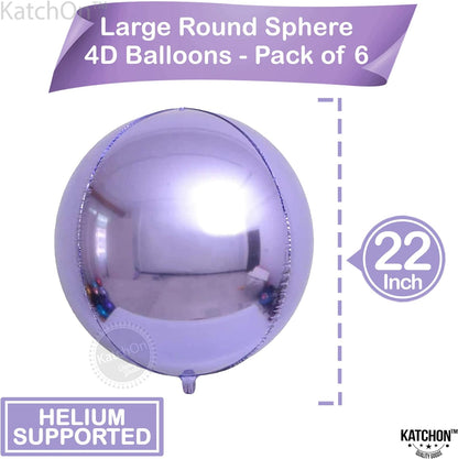 KatchOn, Big Purple Foil Balloons - 22 Inch, Pack of 6 | 4D Round Balloons, Light Purple Mylar Balloons | Purple Metallic Lavender Balloons for Lavender Party Decorations | Metallic Purple Balloons