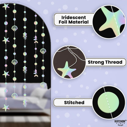KatchOn, Iridescent Under The Sea Garland - 6.5 Feet, 8 Strings | Seashell Banner, Under The Sea Party Decorations | Mermaid Garland for Mermaid Birthday Decorations, Ocean Themed Party Decorations