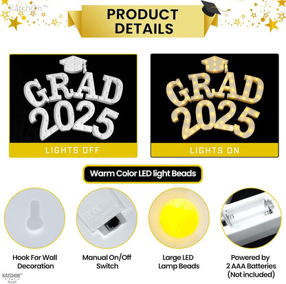 KatchOn, White Light Up 2025 Grad Sign - 8.5 Inch | 2025 Light Up Sign | Graduation Marquee 2025 for Graduation Decorations Class of 2025 | 2025 Grad Led Letters for Graduation Decorations 2025