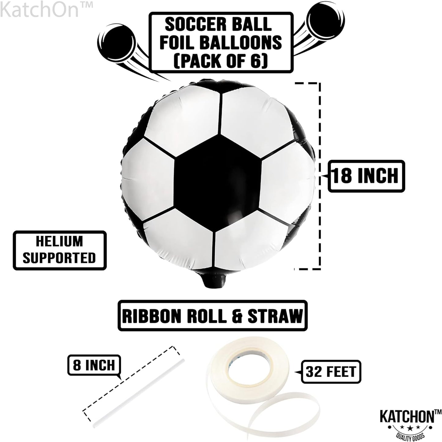 KatchOn, Soccer Balloons for Senior Night Decorations - 18 Inch, Pack of 6 | Soccer Ball Balloons, Soccer Birthday Decorations | Soccer Ball Foil Balloons for Party, Soccer Party Decorations for Boy