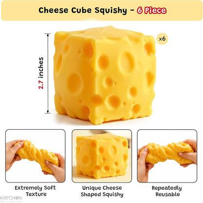 KatchOn, Cheese Squishy 6 Pcs - 6cm, Stress Relief Original Sensory Food Squishy Stress Relief Fidget Toy Stress Balls for Adults, Novelty Birthday Gifts for Kids Teens Boys Girls