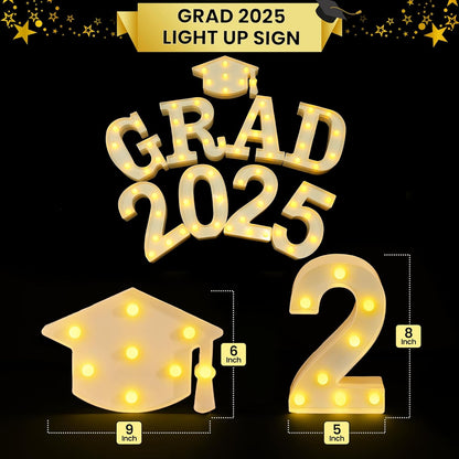 KatchOn, White Light Up 2025 Grad Sign - 8.5 Inch | 2025 Light Up Sign | Graduation Marquee 2025 for Graduation Decorations Class of 2025 | 2025 Grad Led Letters for Graduation Decorations 2025