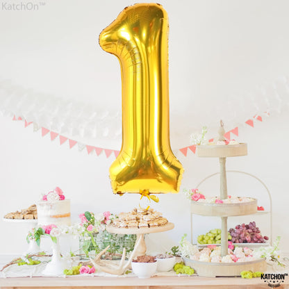 KatchOn, Gold Number 1 Balloons For First Birthday - 40 Inch | Number 1 Balloons for 1st Birthday | 1 Balloons for 1st Decorations | Gold One Balloon For Happy Anniversary Decorations