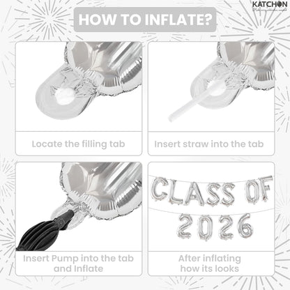 Graduation Decorations 2026 | Silver Class of 2026 Balloons - 16 Inch | Graduation Balloons Banners | Silver Graduation Decorations | Class of 2026 Banner for Class of 2026 Decorations, KatchOn