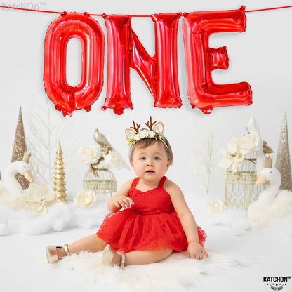 KatchOn, Big Red One Balloon for First Birthday - 16 Inch | One Balloons, Foil Balloon for Berry First Birthday Decorations | 1st Bday Decoration for Boy, Girl | 1st Anniversary Decorations