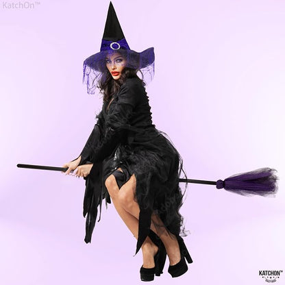 KatchOn Halloween Purple Witch Hat And Broom, Witch Hat Women