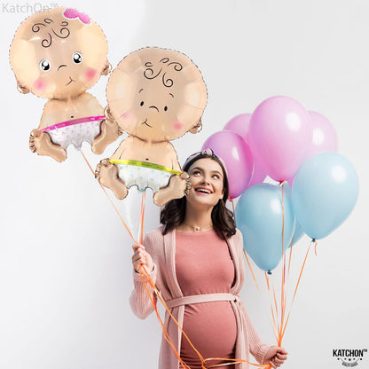 KatchOn, Baby Gender Reveal Balloons Set - 32 Inch, Pack of 2 | Baby Balloons, Gender Reveal Decorations | Baby Boy Balloons and Baby Girl Balloons, Twin Baby Shower Decorations | Boy Or Girl Balloon