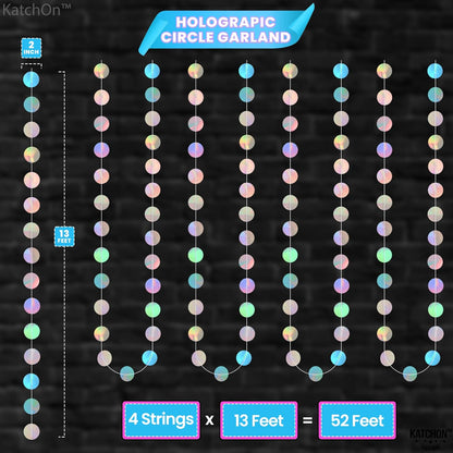 KatchOn, Shiny Iridescent Circles Garland - 4 Strings, No DIY | Disco Silver Garland for Iridescent Party Decorations | Holographic Garlands for Disco Decor | Garlands for Decoration