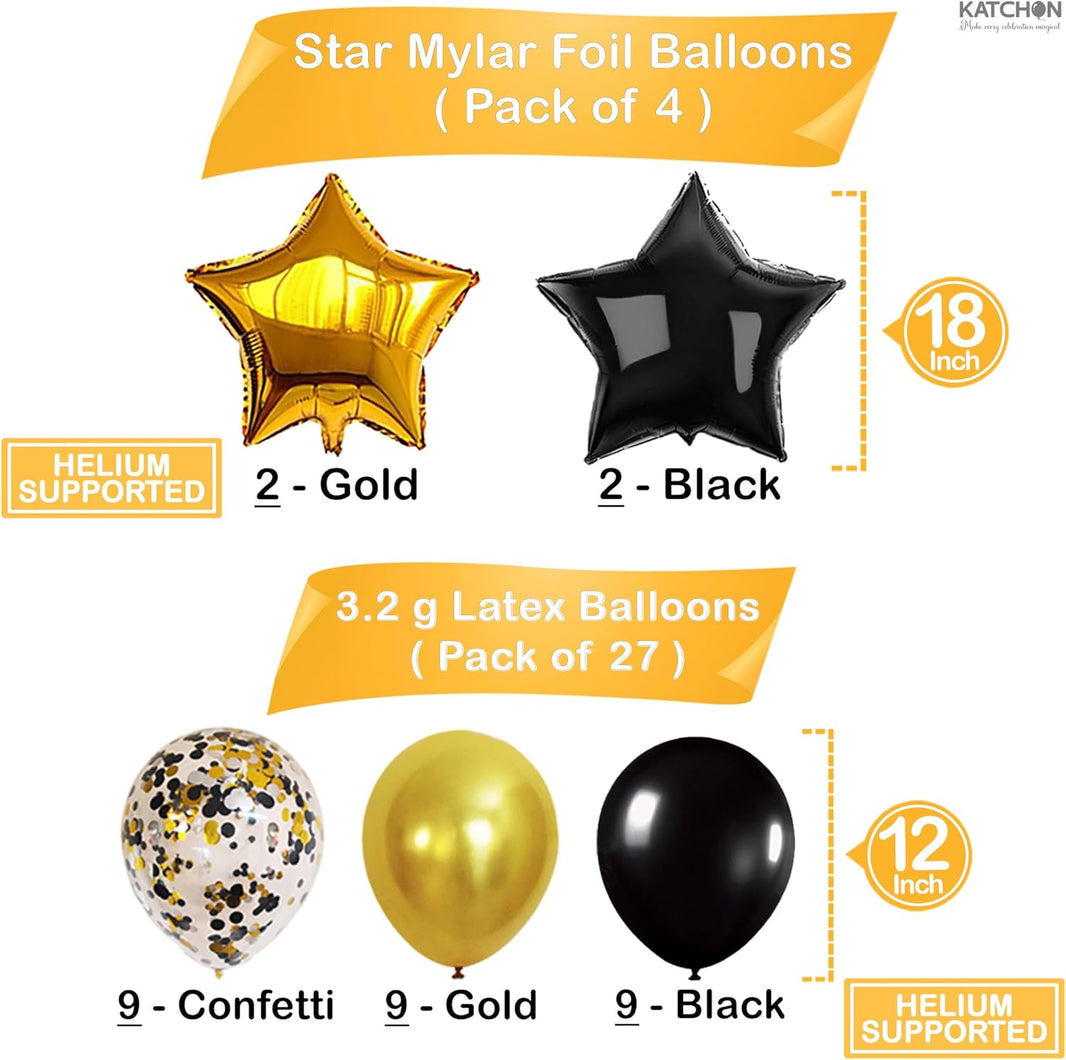 KatchOn, 2026 Graduation Balloons Set - Pack of 31 | Black and Gold Star Balloons, Latex Balloons for Grad Party Decorations | Black and Gold Graduation Decorations 2026 For Class of 2026 Decorations