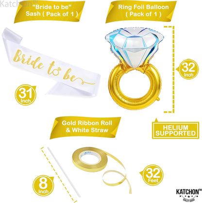 KatchOn, Giant Bride Balloons Gold - 32 Inch | Bachelorette Party Decorations | Bachelorette for Bridal Shower Decorations | Gold Bridal Balloons | Ring Balloon, Bride Decorations