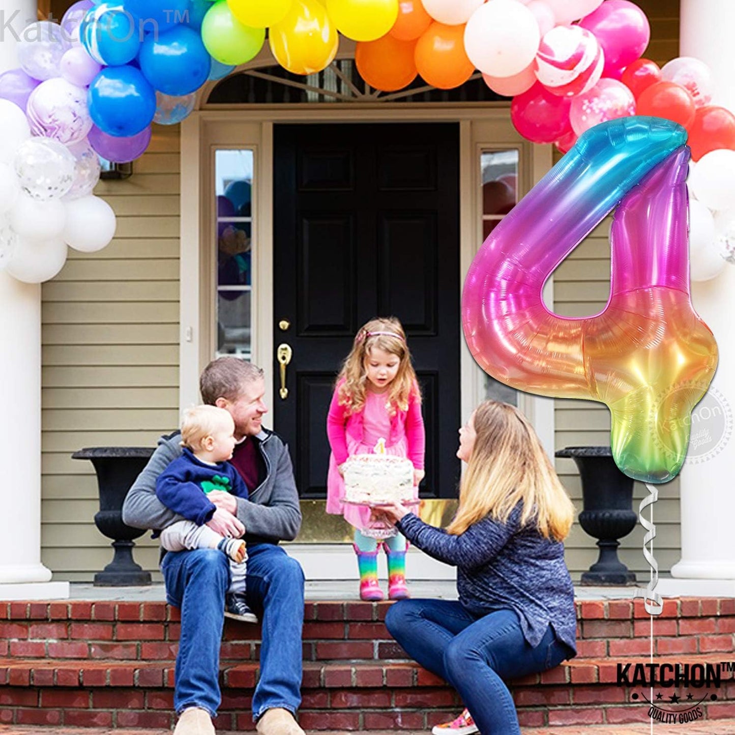 KatchOn, Giant Rainbow 4 Balloon Number - 40 Inch, Four Balloon | Number 4 Balloons for Birthdays | 4 Year Old Balloon for 4th Birthday Decorations Girl | 4th Birthday Balloons, 4 Year Old Birthdays