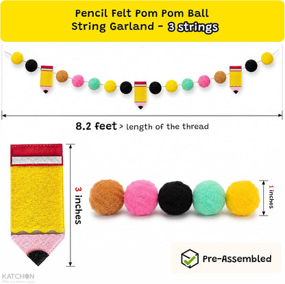 KatchOn Pre-Assembled Felt Pompom Pencil Banner for Back to School 8.2 Feet