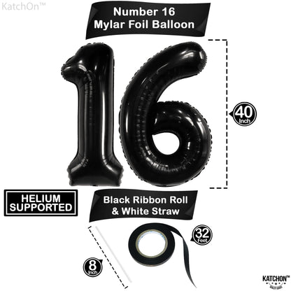 KatchOn, Giant Black 16 Balloon Numbers - 40 Inch | 16 Birthday Balloons for Sweet 16 Birthday Decoration | 16th Birthday Decorations for Boys | Sixteen Balloon, 16th Anniversary Decorations
