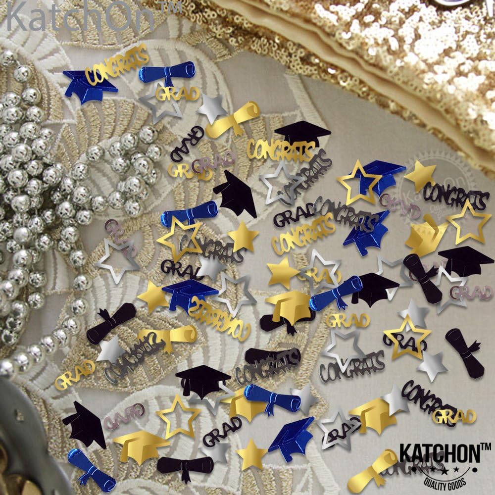 KatchOn, Congrats Grad Graduation Confetti 2024 - Pack of 1000 | Graduation Decorations Class of 2024 Blue and Gold | Blue and Gold Graduation Confetti, Navy Blue and Gold Graduation Decorations 2024