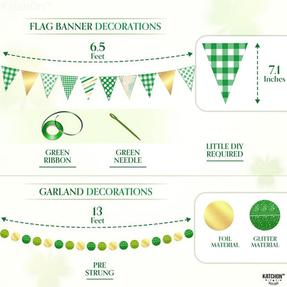 KatchOn, St Patricks Day Hanging Decorations Set - Pack of 9 | 13 Feet, St Patricks Day Garland, Shamrock Paper Fan for St Patricks Day Decorations | Shamrock Garland for Shamrock Decorations