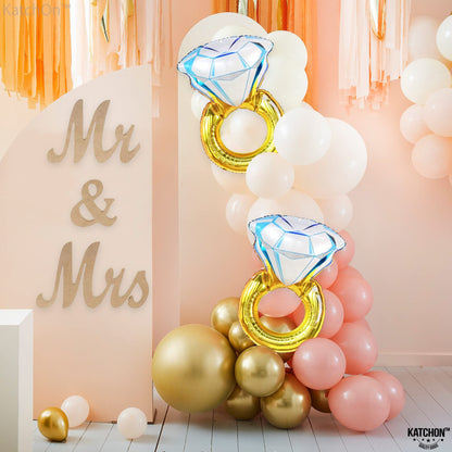 KatchOn, Huge Diamond Ring Balloons - 30 Inch, 2 Pieces | Wedding Ring Balloon for Bridal Shower Decorations | Bachelorette Party Decorations | Diamond Balloons for Engagement Party decorations
