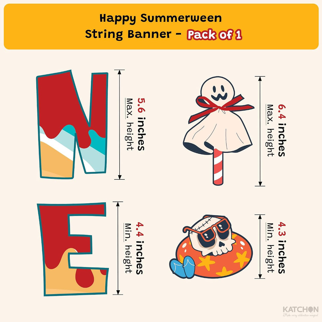 Katchon Summer Halloween Decorations for Pool Party 10 Feet | Happy Summerween Banner, 3 Strings Pre-Strung, Each, Summerween Party Decorations, Beach Party & Tropical Spooky Celebration
