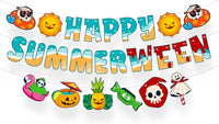 Katchon Summer Halloween Decorations for Pool Party 10 Feet | Happy Summerween Banner, 3 Strings Pre-Strung, Each, Summerween Party Decorations, Beach Party & Tropical Spooky Celebration