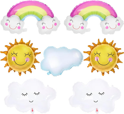 KatchOn, Rainbow, Sun and Clouds Party Balloons Set - 31 Inch, Pack of 7 | Big Rainbow Mylar Balloons, Cloud Balloons for Clouds Decorations | Sun Mylar Balloons for Canticos Birthday Decorations