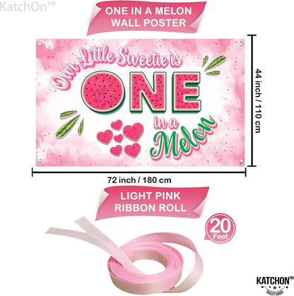KatchOn One in a Melon Backdrop – 72x44 Inch | Watermelon Banner for One in a Melon Party Decorations, Watermelon Birthday Decorations