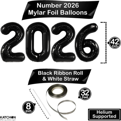 Graduation Decorations 2026 | Giant Black 2026 Balloons Number - 42 Inch, 2026 Graduation Balloons for Prom Decorations, Class of 2026 Balloons, Prom Balloon for Black, KatchOn