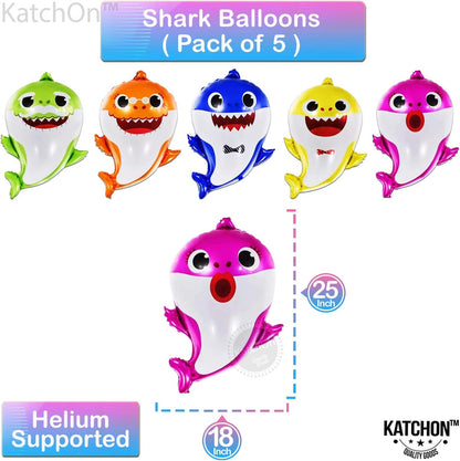 KatchOn, Baby Shark Balloons Set - Big, 25 Inch, Pack of 5 | Baby Shark Foil Balloons for Baby Shark Birthday Decorations | Under The Sea Party Decorations | 1st Baby Shark Birthday Party Supplies